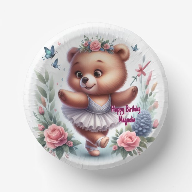 Custom Little Ballerina Bear Birthday Paper Bowls (Front)