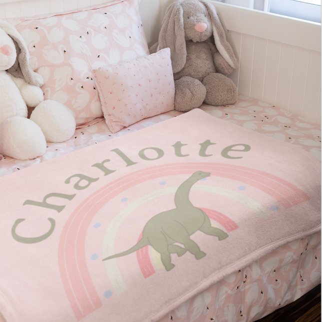 Custom Little Girl Dinosaur Rainbow Pink Fleece Blanket (Custom Little Girl Dinosaur Rainbow Pink Fleece Blanket
)