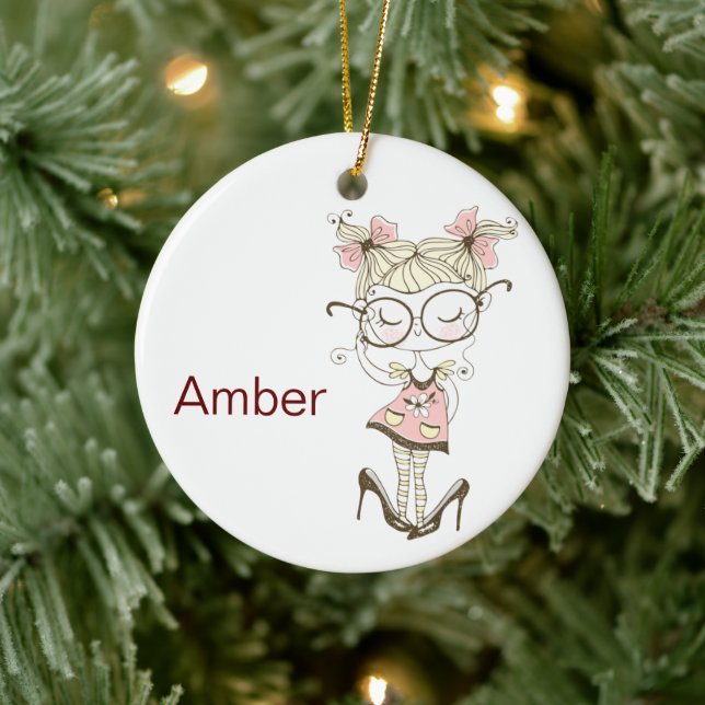Custom Little Girls Christmas Ceramic Ornament (Tree)