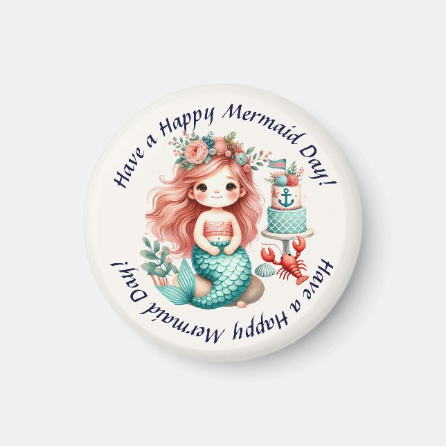 Custom Little Girls Mermaid Birthday Party Favor Magnet (Front)