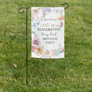 Custom Little Miss Fairy Birthday Banner Decor Gif Garden Flag
