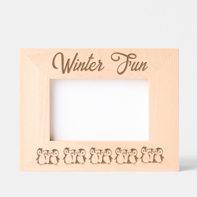 Custom Little Penguins, Winter, 6 x 4" Landscape   Engraved Frames (Front)