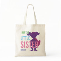 Custom little sister superhero silhouette girls tote bag