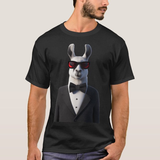 Custom llama tuxedo classy black sunglasses funny T-Shirt (Front)