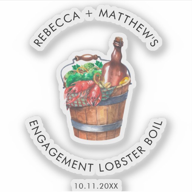 Custom Lobster Boil Engagement Party Sticker (Front)