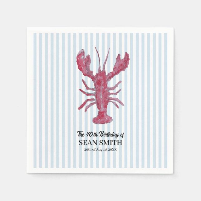 Custom Lobster Boil Nautical Blue Stripe Napkins (Front)