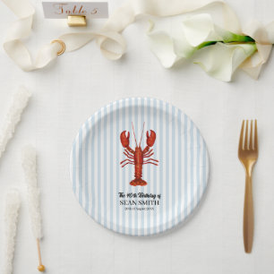Custom Lobster Boil Nautical Blue Stripe Paper Plates