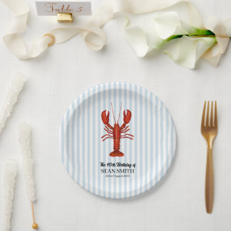 Custom Lobster Boil Nautical Blue Stripe Paper Plates