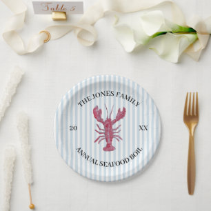 Custom Lobster Boil Nautical Blue Stripe Paper Plates