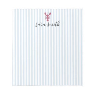 Custom Lobster Name Blue Stripe Coastal Notepad