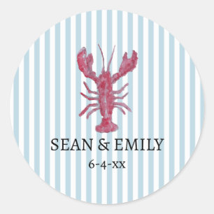 Custom Lobster Painting Nautical Stripe Wedding Classic Round Sticker