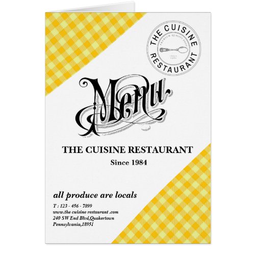 Custom Local Restaurant Menu Card