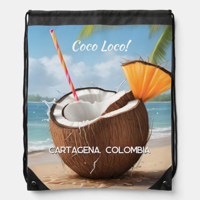 Custom Location Coco Loco Drawstring Bag (Front)