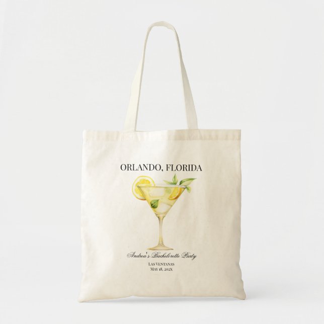 Custom Location Lemon Cocktail Wedding Party Tote Bag (Front)