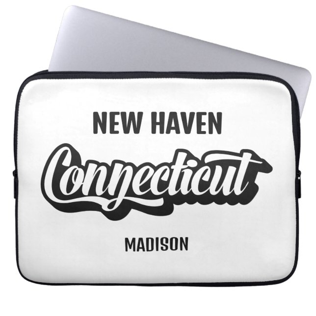 Custom Location & Name Connecticut Laptop Sleeve (Front)