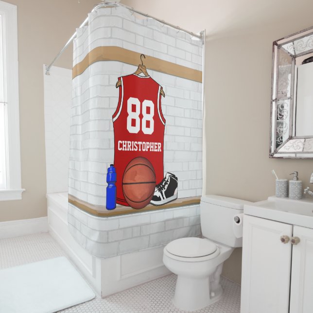 Custom locker room basketball Jersey Shower Curtain (In Situ)