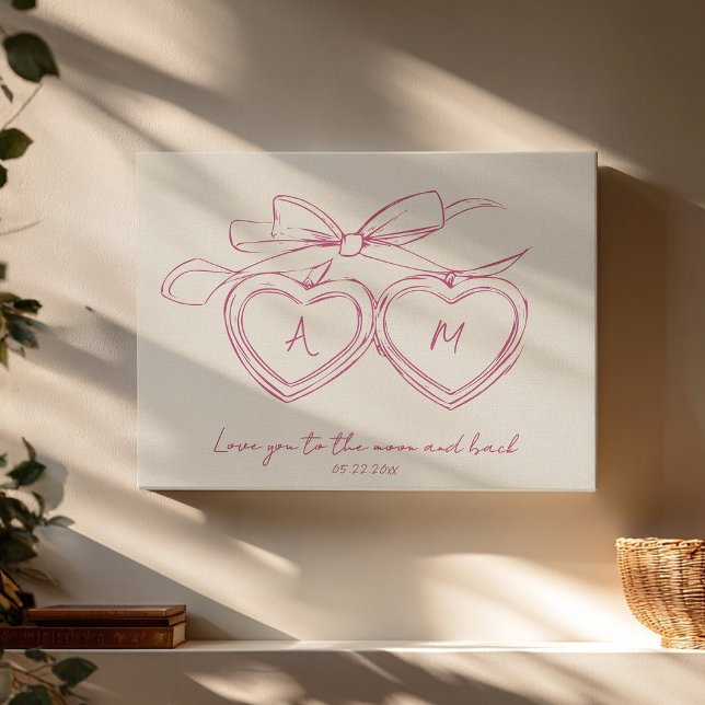 Custom Locket for Couple Anniversary Cute Monogram Faux Canvas Print (Creator Uploaded)