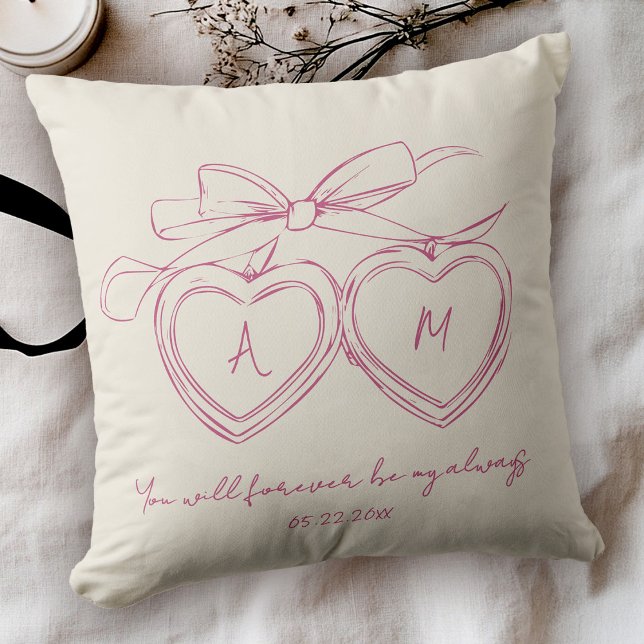 Custom Locket for Couple Anniversary Initial Photo Throw Pillow (Creator Uploaded)