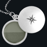 Custom Locket with Horizontal Split – Moss Green Necklace<br><div class="desc">This custom star-engraved locket necklace features a horizontal split design — with a soft matte moss green enamel on top and a textured noise-effect enamel on the bottom. Like sky over earth, or clarity above grounding, the layout evokes calm duality and intentional balance. Hidden beneath the compass-like silver cover, this...</div>