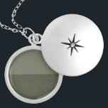 Custom Locket with Horizontal Split – Moss Green Necklace<br><div class="desc">This custom star-engraved locket necklace features a horizontal split design — with a soft matte moss green enamel on top and a textured noise-effect enamel on the bottom. Like sky over earth, or clarity above grounding, the layout evokes calm duality and intentional balance. Hidden beneath the compass-like silver cover, this...</div>