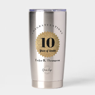 Custom logo 10 Years of Service Award Gold seal Insulated Tumbler