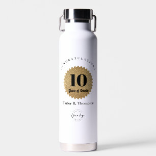 Custom logo 10 Years of Service Award Gold seal Water Bottle