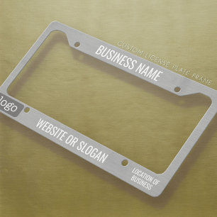 Custom Logo, 2 Lines plus Small Text Corner Silver License Plate Frame