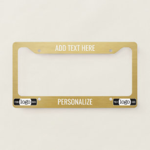 Custom Logo, 2 Lines Text, Brushed Gold Print License Plate Frame