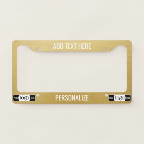 Custom Logo 2 Lines Text Brushed Gold Print License Plate Frame