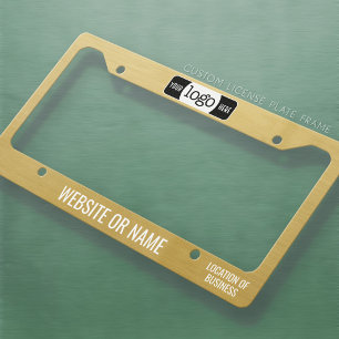 Custom Logo, 2 Lines Text - Gold License Plate Frame