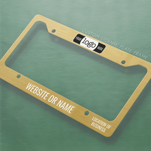 Custom Logo, 2 Lines Text - Gold License Plate Frame (Personalized Car License Frame)