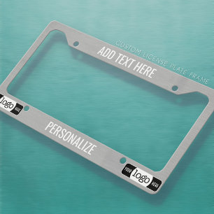 Custom Logo, 2 Lines Text - Silver License Plate Frame