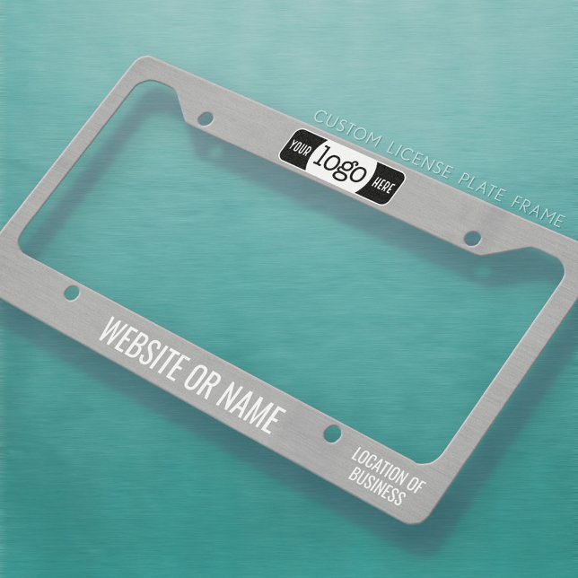 Custom Logo, 2 Lines Text - Silver License Plate Frame (Personalized Car License Frame)