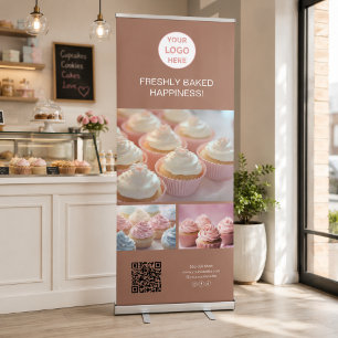 Custom Logo 3 Photos QR Bakery Business Retractable Banner