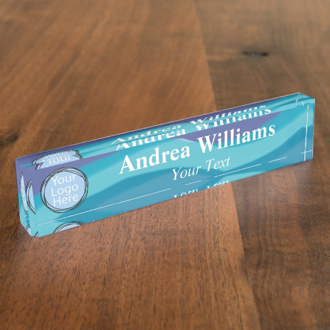 Custom Logo Abstract Watercolor Stripes  Desk Name Plate (Side)