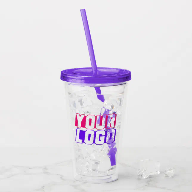 Custom Logo Acrylic Tumbler with Straw Zazzle