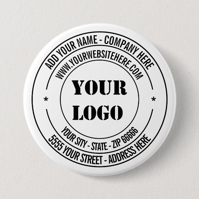 Custom Logo Address Name Website Text Stamp Design Button (Front)