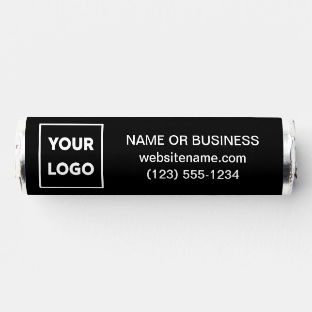 Custom Logo and Business Website Text on Black Breath Savers® Mints (Front)