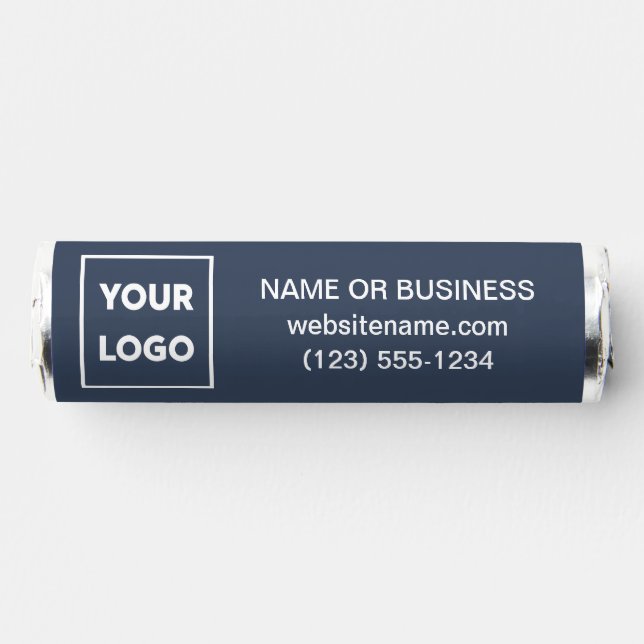 Custom Logo and Business Website Text on Navy Blue Breath Savers® Mints (Front)