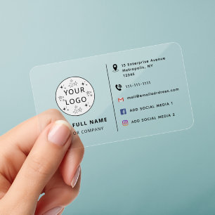 Custom Logo and Contact Information Transparent Clear Business Cards