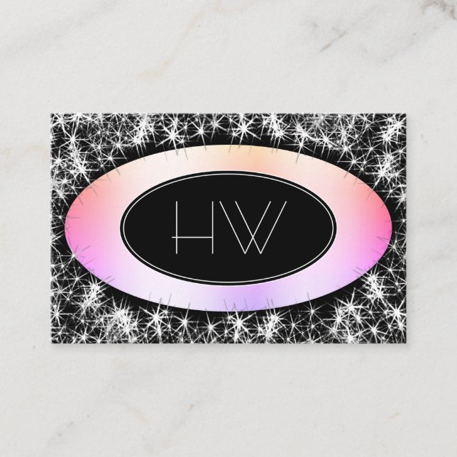 Custom Logo and Monogram Lamurous Glitter Stars Business Card (Front)