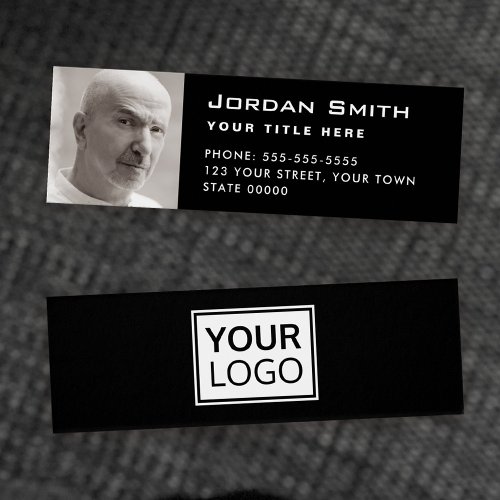 Custom logo and photo black Mini Business Card
