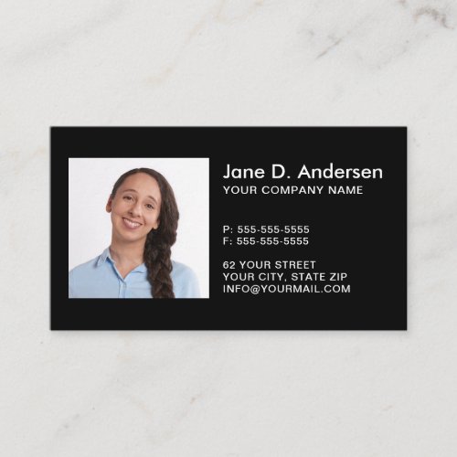 Custom logo and photo black modern professional business card
