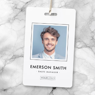 Custom logo and photo white employee name title id badge
