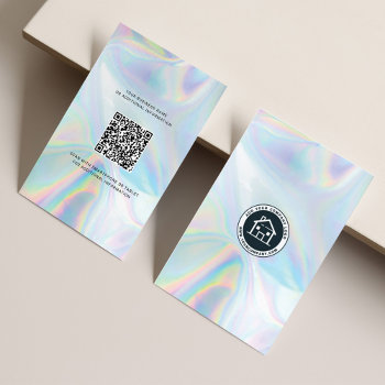 Custom Logo And Qr Code Diy Holographic Business Card by Milestone_Hub at Zazzle