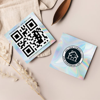 Custom Logo And Qr Code Diy Holographic Square Business Card by Milestone_Hub at Zazzle