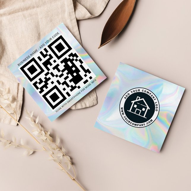 Custom Logo and QR Code DIY Holographic Square Business Card (Creator Uploaded)