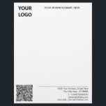 Custom Logo and QR Code Name Address Letterhead<br><div class="desc">Custom Colors and Font - Your Business Office Letterhead with Logo and QR Code Info - Add Your Logo / QR Code - Image / Business Name - Company / Address - Contact Information - Resize and move or remove and add elements / image with Customization tool. Choose font /...</div>