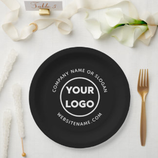 Custom Logo and Text Black Business Event Paper Plates