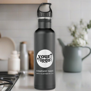 Custom Logo and Text Black Stainless Steel Water Bottle